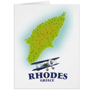 Cartão Rodes, poster de viagens do mapa da ilha Grécia.
