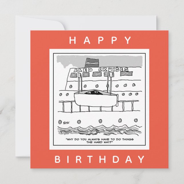 Cartão Rolamentos em um Cartoon de Navio de Cruzeiro (Frente)