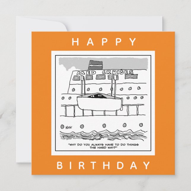 Cartão Rolamentos em um Cartoon de Navio de Cruzeiro (Frente)