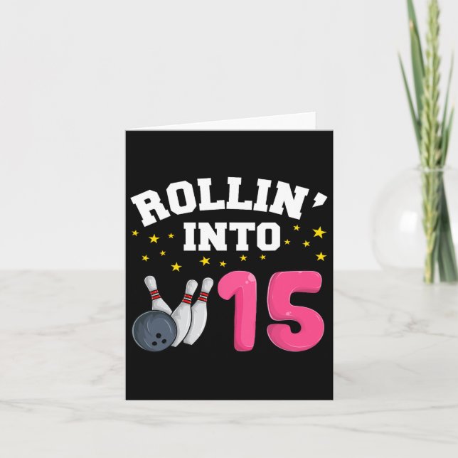 Cartão Rollin' Para 15 Birthda Boliche 15 (Frente)