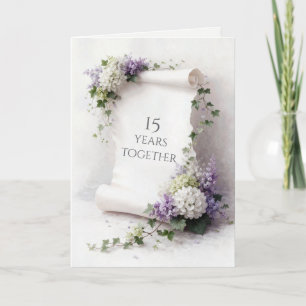 Cartão Rolo de 15º Aniversário com Borda Floral 
