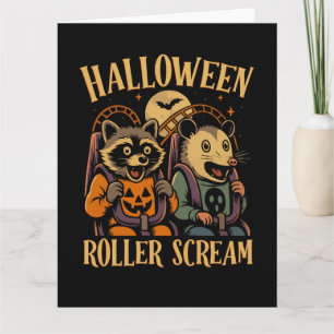 Cartão Rolo de Halloween Grita Guaxinim e Gambá
