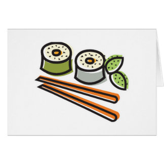Cartão rolos de sushi e pauis