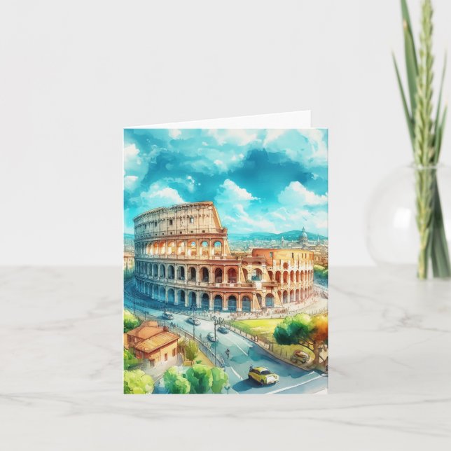 Cartão Roma Colosseum Itália Watercolor (Frente)