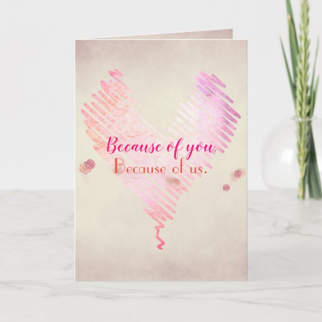 Cartão romance cardíaco de rabisco com flor (Frente)