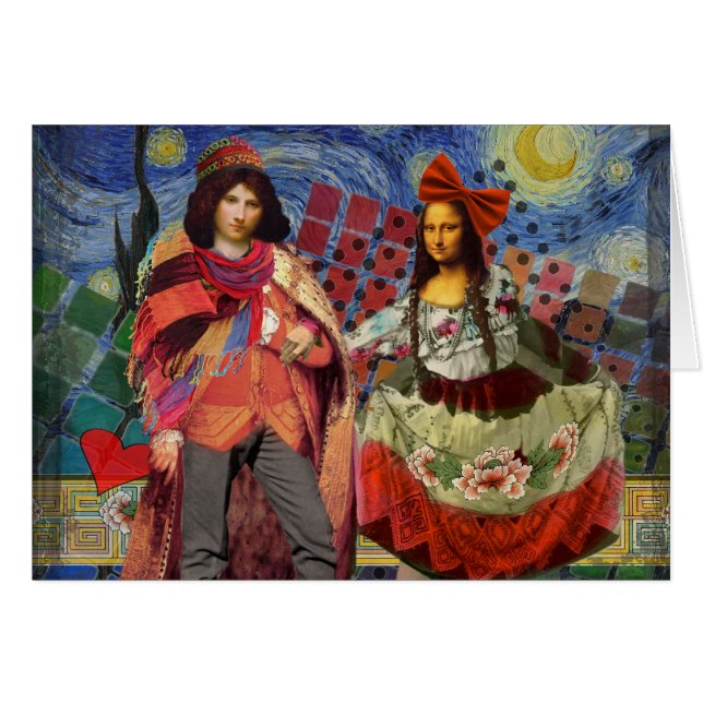 Cartão Romance Colorido da Mona Lisa (Frente Horizontal)