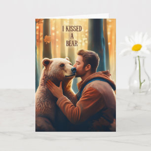 Cartão Romance de Amor Gay Beijei um Urso e Gostei