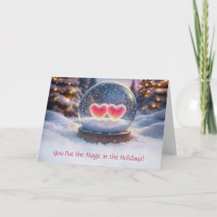Cartão Romance de Natal Amor Dois Corações Luvas de Neve