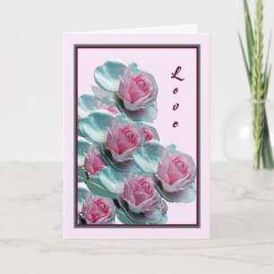 Cartão Romance Love Card com rosas cor-de-rosa