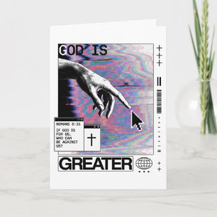 Cartão Romanos 8:31 Mão de Deus Cyberpunk Glitch Art