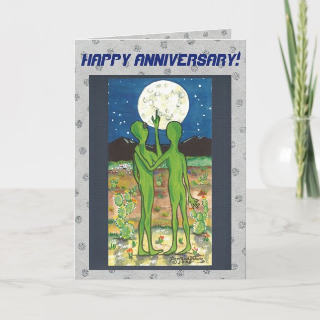 Cartão Romantic Aliens Anniversary Card Personalize It! (Frente)