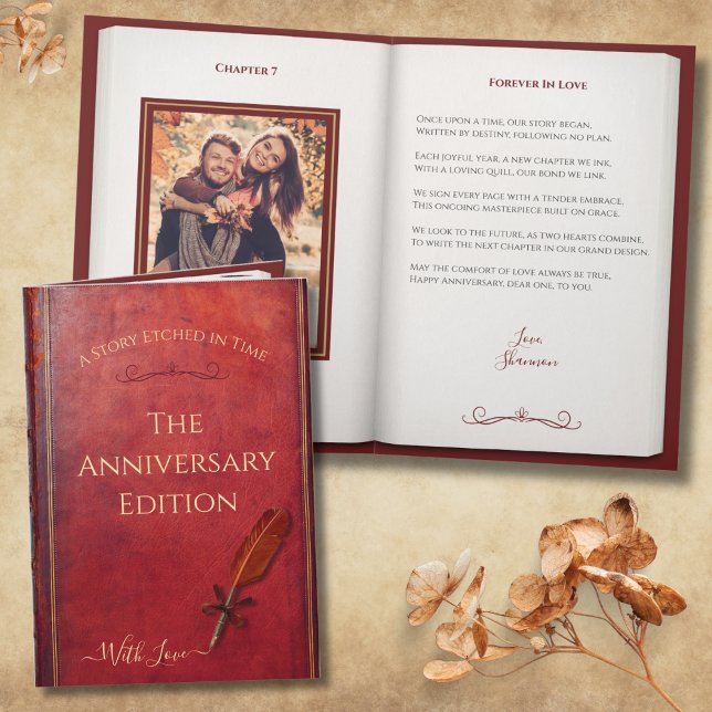 Cartão Romantic Anniversary Poem Storybook Couple Photo (Give your spouse a unique heirloom-quality gift with this antique storybook style anniversary card)