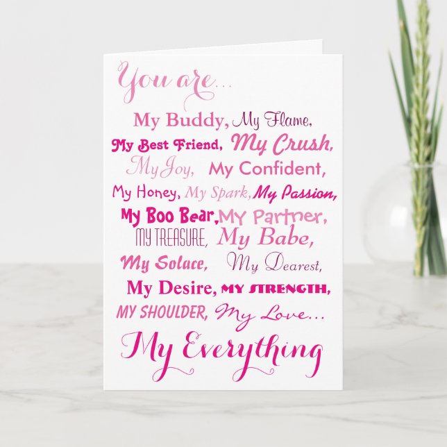 Cartão romantic birthday card male female. love card,pink (Frente)