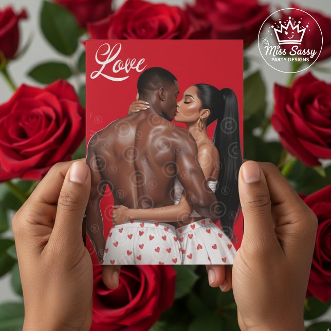 Cartão Romantic Black Couple Valentine’s Day (Celebrate love with a Black couple in a tender embrace, perfect for Valentine’s or anniversaries.)