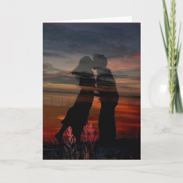 Cartão Romantic Couple Sunset lovers Greeting Card Art (Frente)