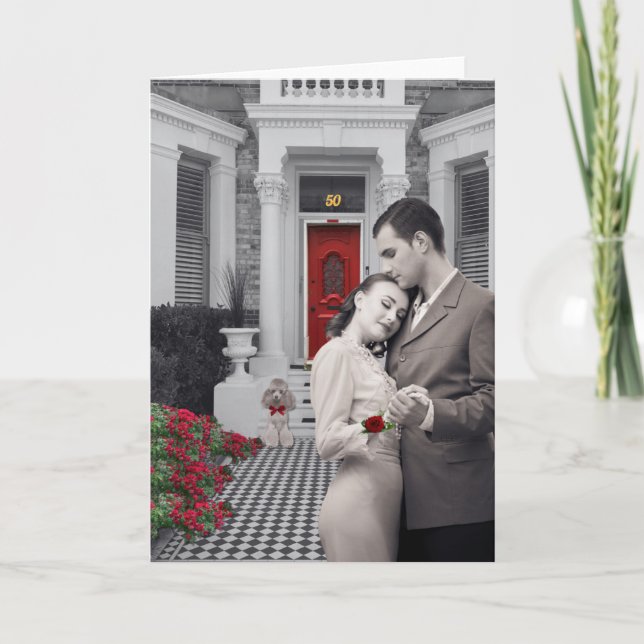 Cartão Romantic Embrace Anniversary Greeting Card (Frente)