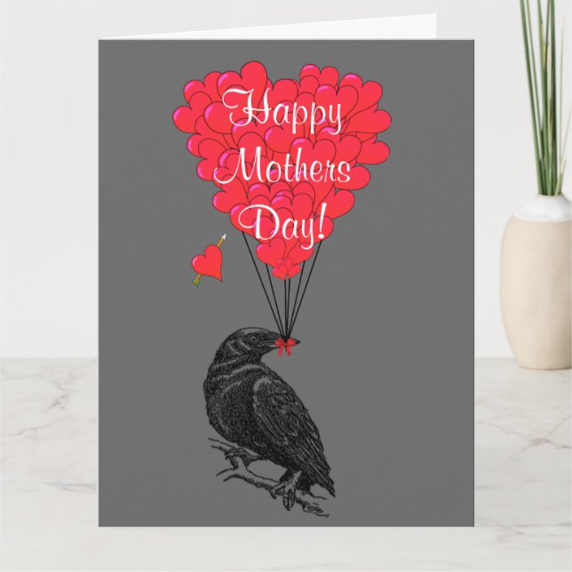 Cartão Romantic gothic crow mothers day (Frente)