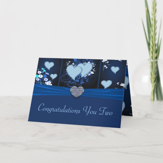 Cartão Romantic Hearts In Blue Floral Congrats (Frente)