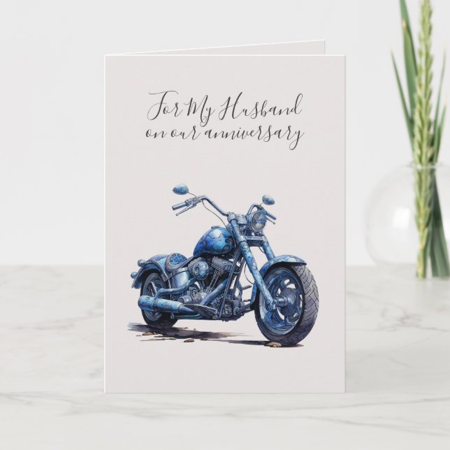 Cartão Romantic I Love You Anniversary Blue Motorcycle (Frente)