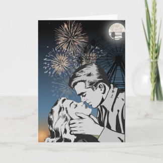 Cartão Romantic Kiss Under Fireworks Greeting Card