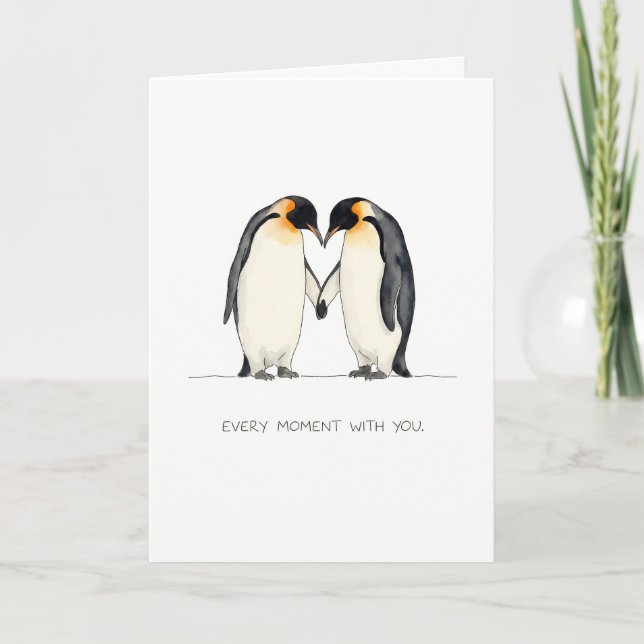 Cartão Romantic Penguin Couple Greeting Card (Frente)
