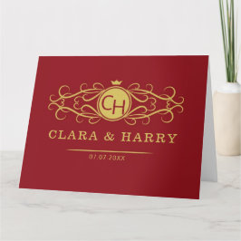 Cartão Romantic red gold elegant monogramme wedding