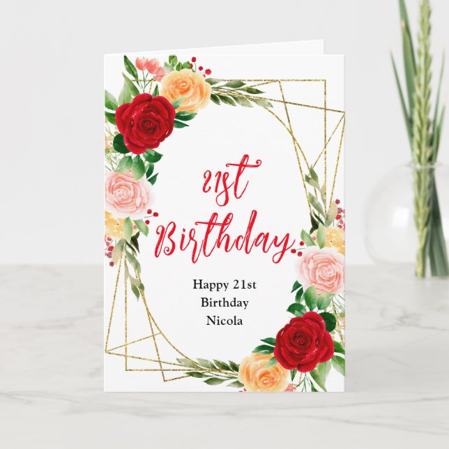 Cartão Romantic Roses Floral Birthday (Frente)