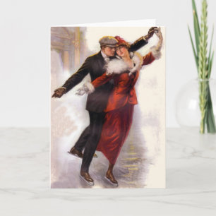 Cartão Romantic Victorian Couple Ice Skating Card