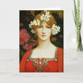 Cartão Romantic Vintage Lady Greeting Card in Red