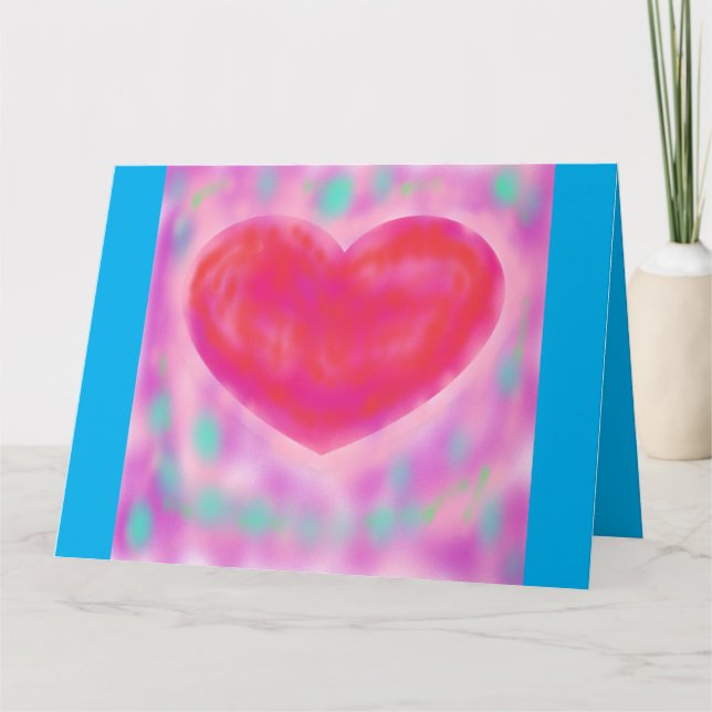 Cartão romântico azul com pastéis e coração (Frente)