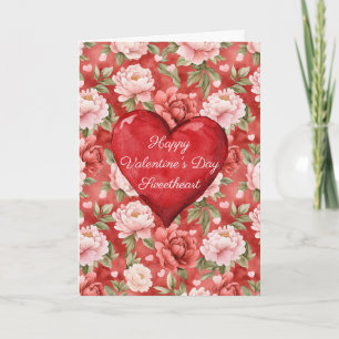 Cartão Romântico Coração Vermelho Floral Rosa Dia dos Nam
