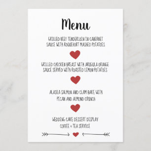 CARTÃO ROMÂNTICO DO MENU DO CASAMENTO