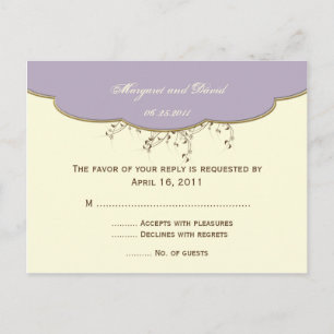 Cartão romântico roxo e do marfim RSVP