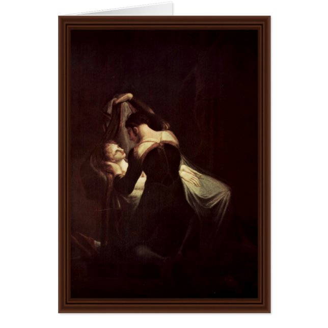 Cartão Romeo no leito de morte de Juliet, por Füssli (Frente)