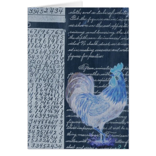 Cartão Rooster Azul Com Papel Vintage (Frente)
