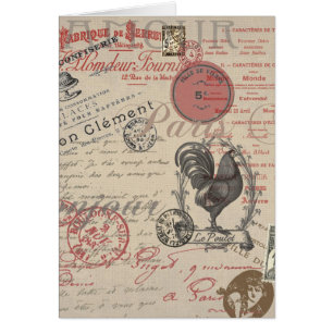 Cartão Rooster de Paris com Escrita Manual em Francês Vi