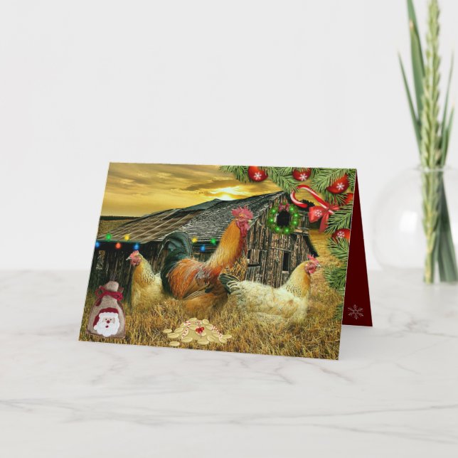 Cartão Rooster Hens Rustic Barn Wreath Presentes (Frente)