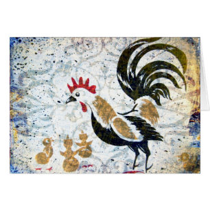 Cartão Rooster Vintage e Pintinhos