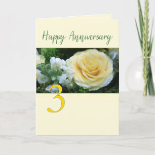 Cartão Rosa Amarelo de 3.º Aniversário