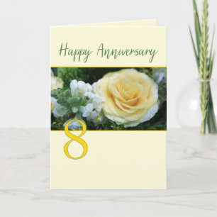 Cartão Rosa Amarelo de 8.º Aniversário