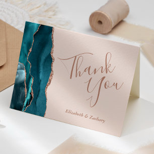 Cartão Rosa Azul, Dourado Casamento Cor-de-Rosa, Agradeço