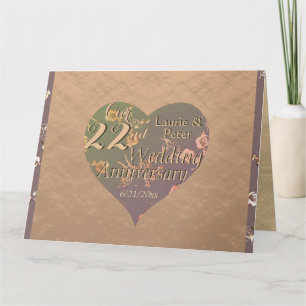 Cartão rosa Coppery Heart, 22º aniversário de casamento