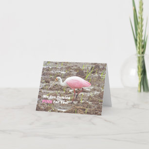 CARTÃO ROSA COR-DE-ROSA E BRANCO DE SPOONBILL/TICKLED