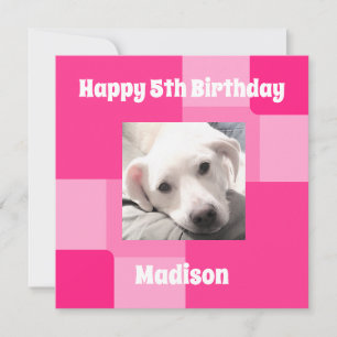 Cartão Rosa de Aniversário com 5 de Foto Cão Cacho