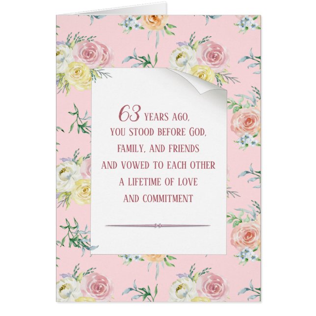 Cartão Rosa de Aquarela 63. º Aniversário (Frente)