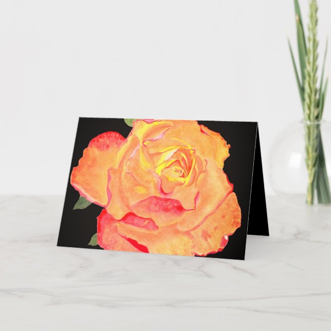 Cartão Rosa de cor laranja Ouro floral a preto (Frente)