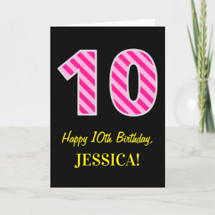 Cartão Rosa Divertido "10"; Feliz 10º aniversário; Nome