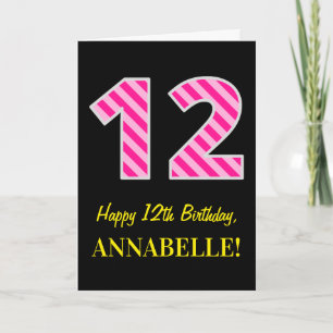 Cartão Rosa Divertido "12"; Feliz aniversário de 12; Nom