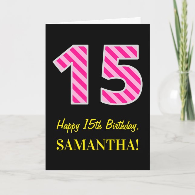 Cartão Rosa Divertido Riscado "15"; Feliz Aniversário de  (Frente)