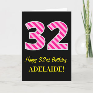 Cartão Rosa Divertido - Riscado "32"; Feliz 32º Aniversár